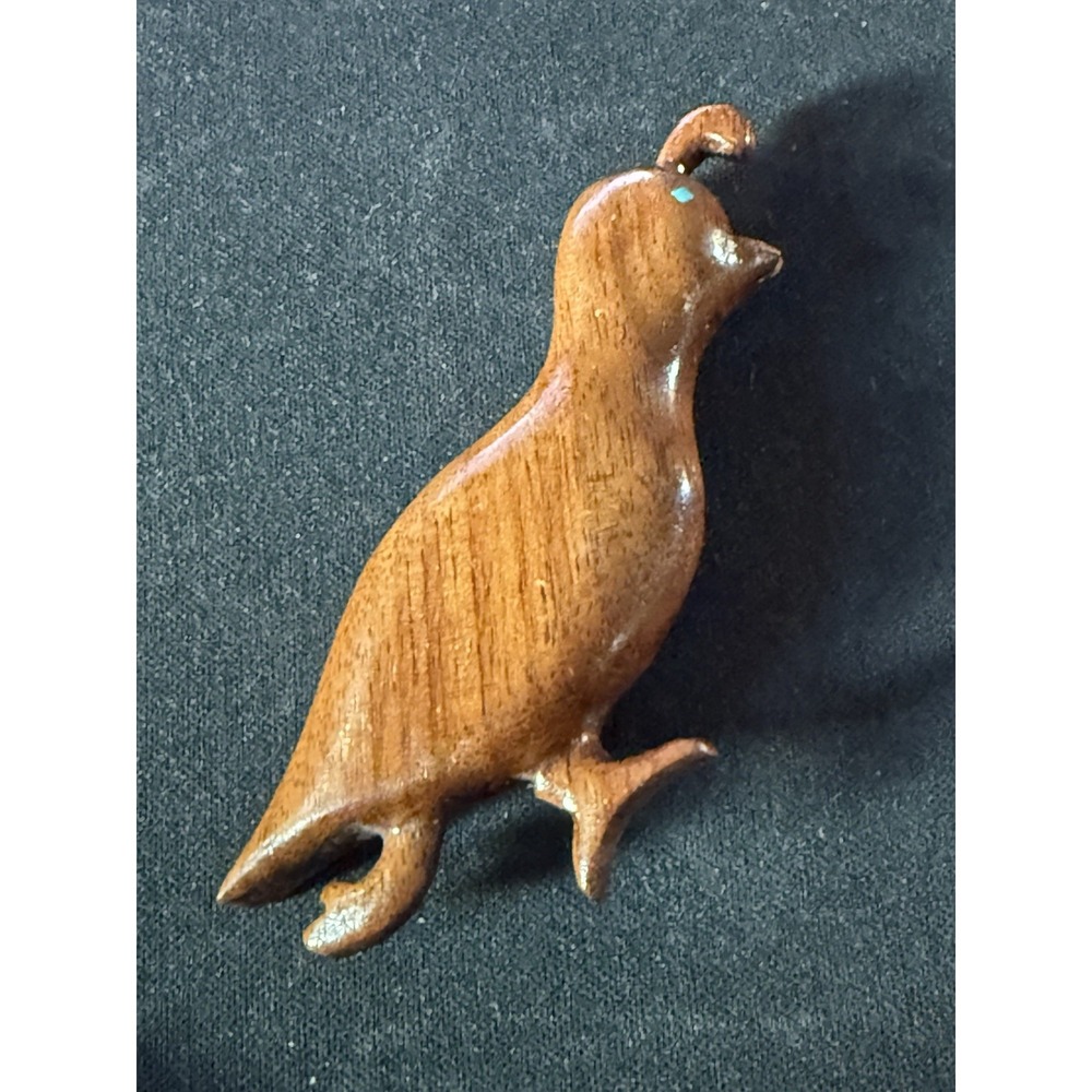Vintage Hand Carved Wood Quail Brooch Pin Genuine Turquoise Eye Southwest Bird